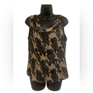 Doncaster Collection Drape Neck Sleeveless Abstract Print Silk Blouse